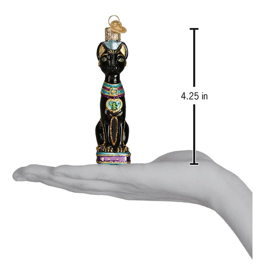 Pendente Egípcio de Gato – Ornamento de Natal em Vidro Pintado à Mão