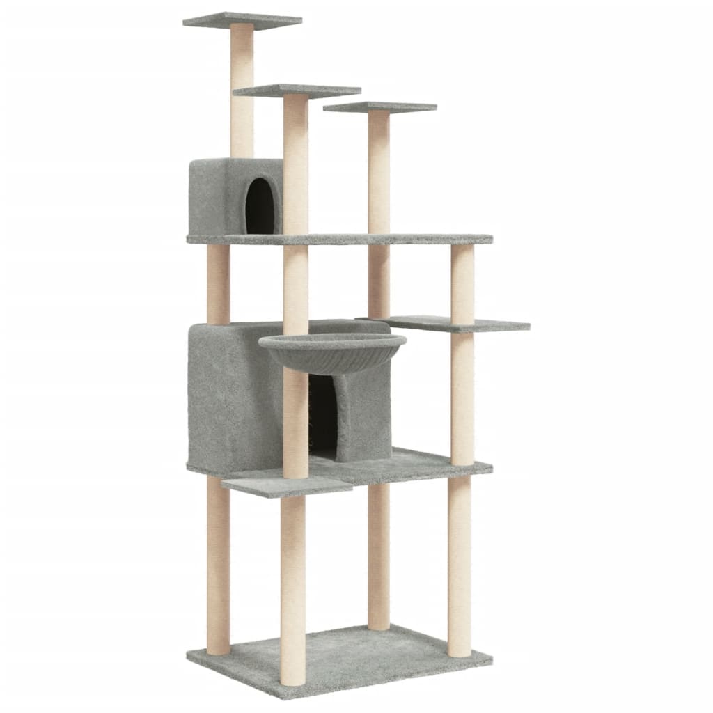Torre Arranhadora XL com Casas, Cestos e Sisal – Cinzento Claro (166 cm)