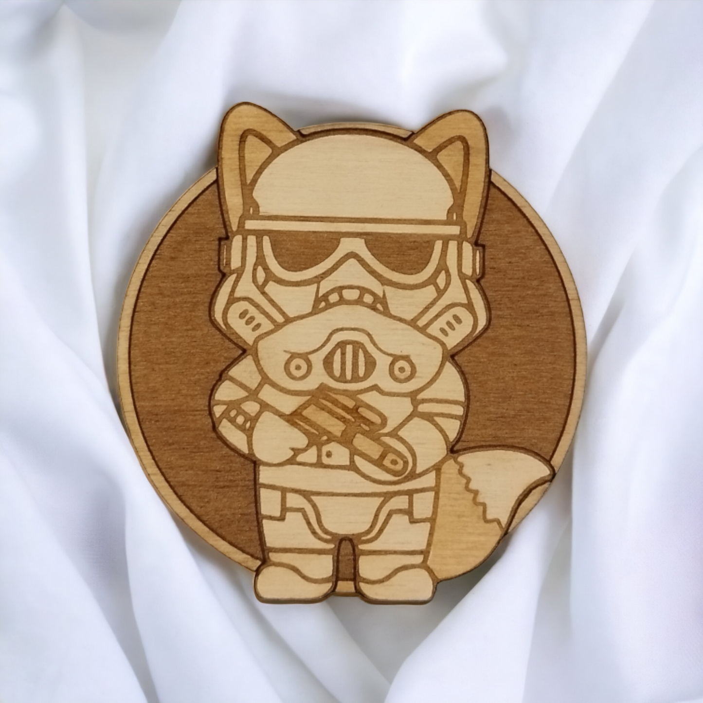 Conjunto 6 Bases “Star Wars Cat” – Porta-Copos em Madeira Natural (Feito à Mão)