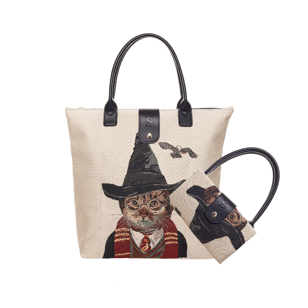 Folding Bag “Magical Cat” – Shopper Dobrável em Tapeçaria Vegana