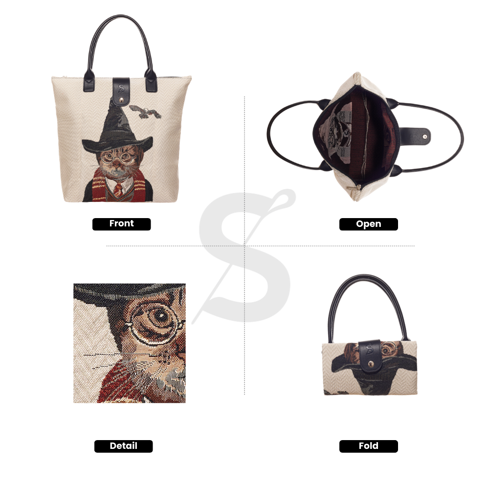 Folding Bag “Magical Cat” – Shopper Dobrável em Tapeçaria Vegana