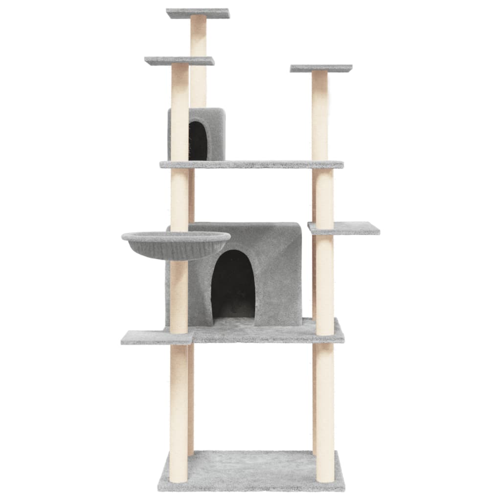 Torre Arranhadora XL com Casas, Cestos e Sisal – Cinzento Claro (166 cm)