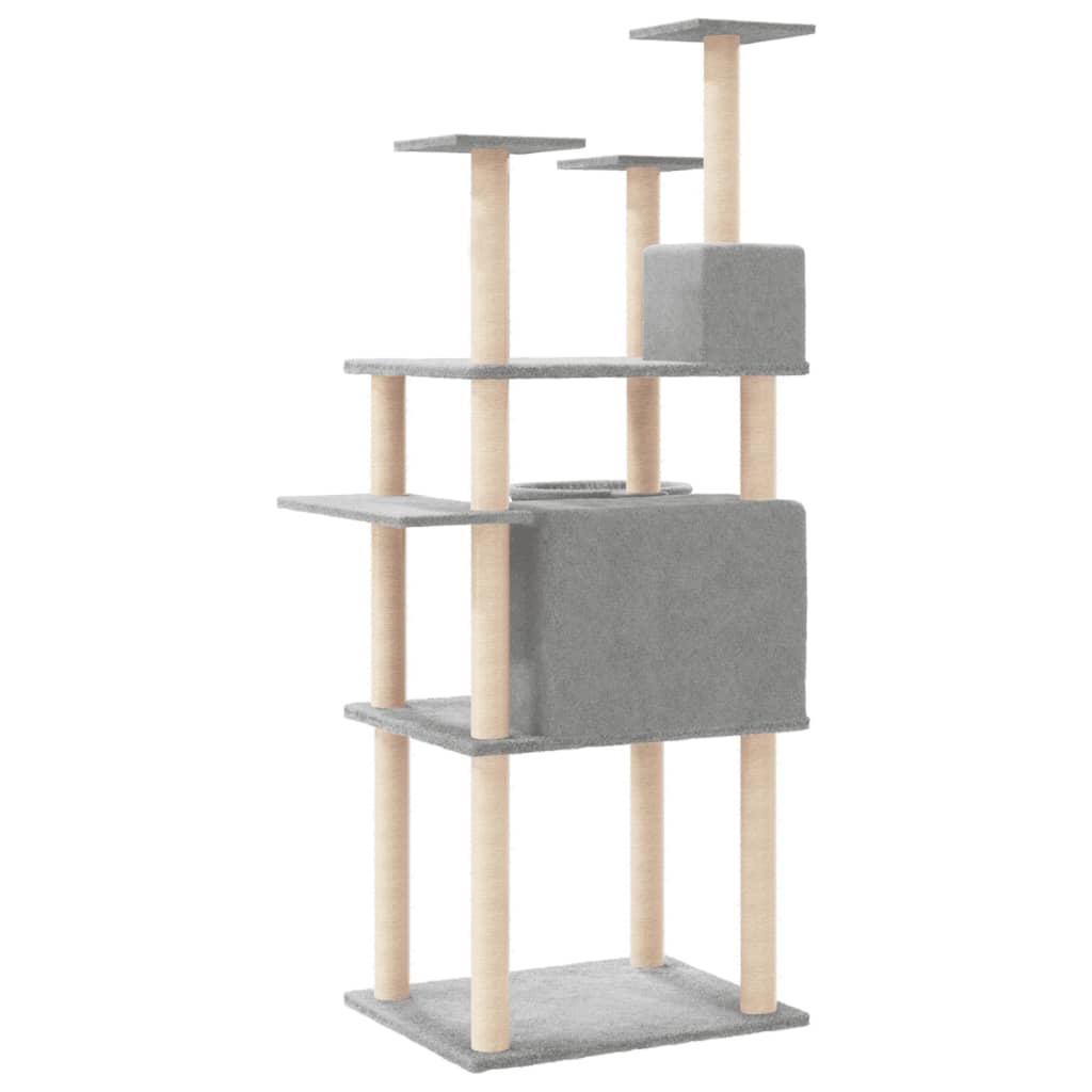 Torre Arranhadora XL com Casas, Cestos e Sisal – Cinzento Claro (166 cm)