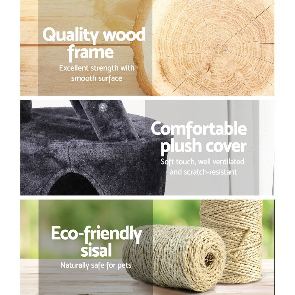 Torre Arranhadora Multi-Níveis 120 cm – Sisal, Cama, Brinquedos e Casinha