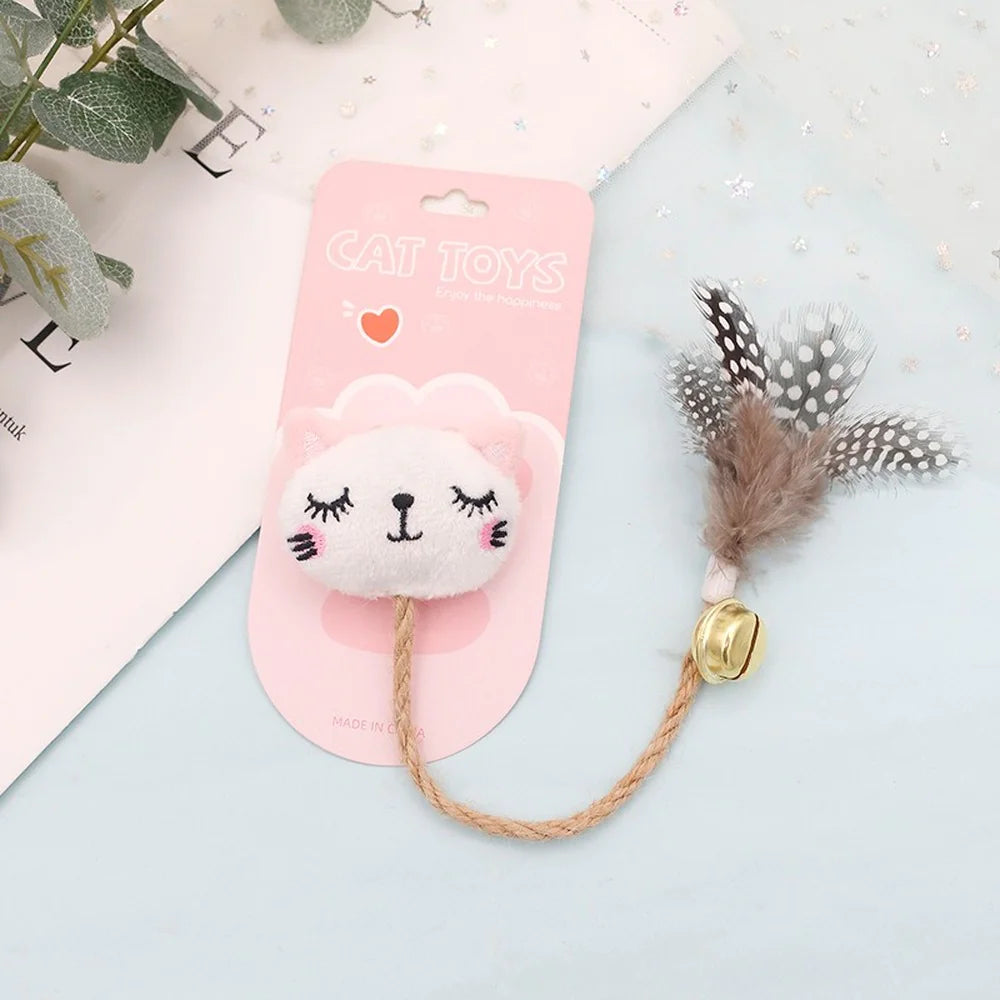Funny Cat Toy with Feather, Bell, and Hemp Rope